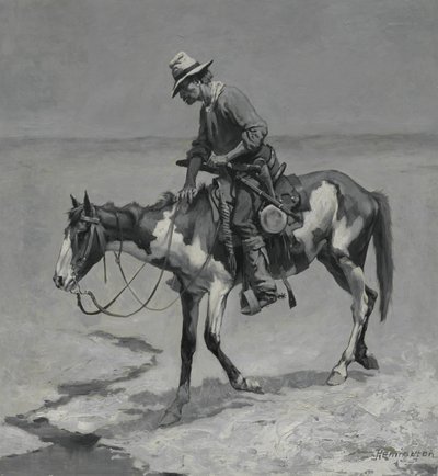 A Texas Pony, 1889 (olie på kompositionstavle) af Frederic Remington