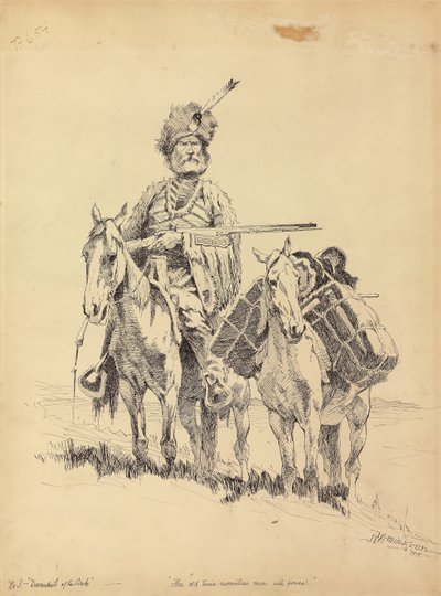En gammel bjergmand med sine ponyer, 1888 af Frederic Remington