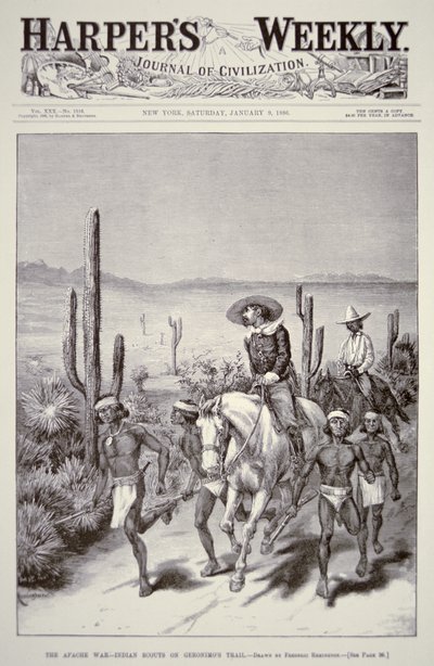 Apache-spejdere leder hærpatrulje på forfølgelse af Geronimo (1829-1909) fra 