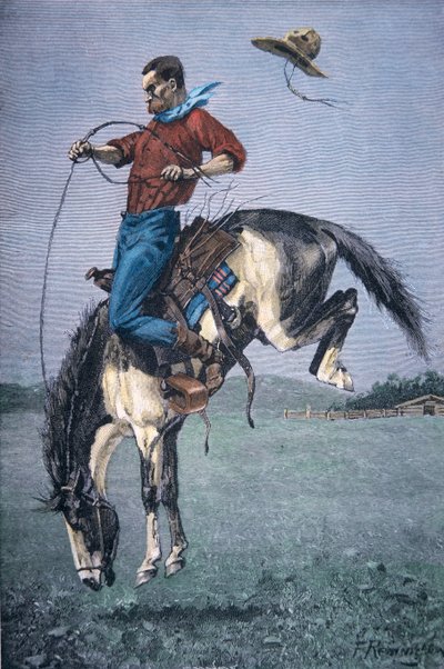 Bronco-Buster (farvet gravering) af Frederic Remington