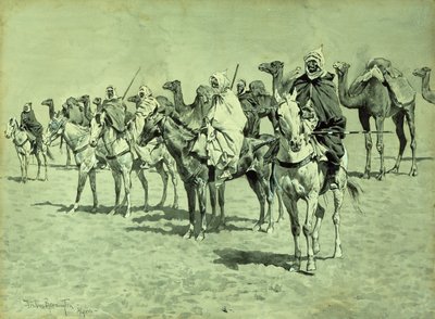 Campingvogn i Sahara (pensel, pen og blæk) af Frederic Remington