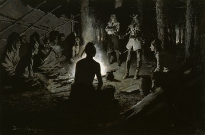 French Explorers Council with the Indians (At the Iroquois Council Fire) c.1901 af Frederic Remington