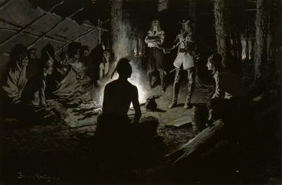 Fransk opdagelsesrejsendes råd med indianerne af Frederic Remington