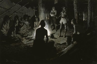 Fransk opdagelsesrejsendes råd med indianerne af Frederic Remington