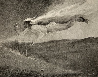Glared like Ishkoodah, the comet, Like the star with fiery tresses, fra The Song of Hiawatha af Henry Wadsworth Longfellow (1807-82), udgivet af George G. Harrap und Company Ltd., 1911 af Frederic Remington