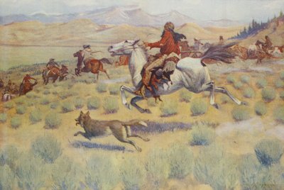 Hunting on the Prairie, fra Colliers Weekly, pub.1904 af Frederic Remington