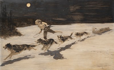 "Huskie"-hunde på den frosne motorvej (Talking Musquash) af Frederic Remington