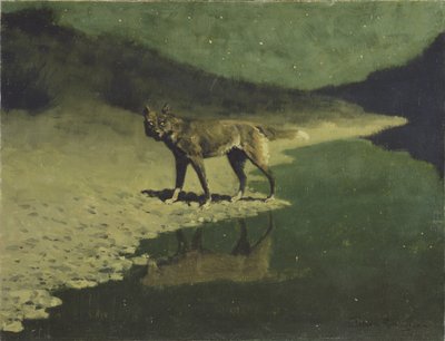 Måneskin, ulv, ca. 1904 af Frederic Remington