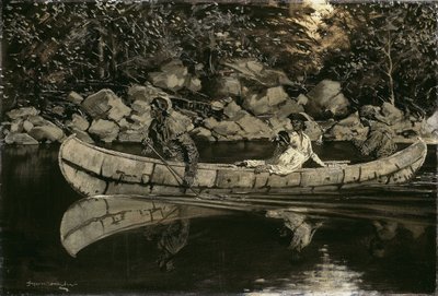 Paddling af den sårede britiske officer af Frederic Remington
