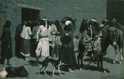 Pueblo Indian Village (Distribution af oksekød ved San Carlos Agency) c.1889 af Frederic Remington