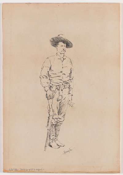Skitse af en Texas Ranger til "How the Law Kom ind i Chaparral" af Frederic Remington