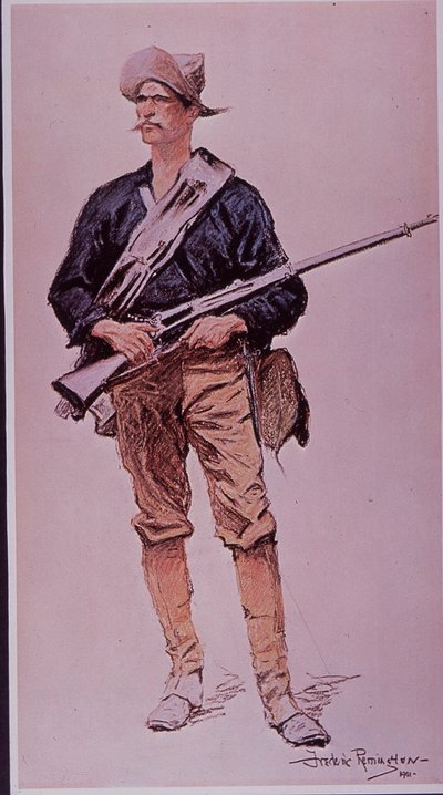 Spansk-amerikansk krig 1898, amerikansk infanterist bevæbnet med Krag-Jorgensen magasinriffel af Frederic Remington