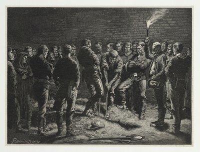 Apache-kampagnen - begravelse af Hatfields-mænd, fra Harpers Weekly, pub. 1886 af Frederic Remington