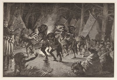 The Buffalo Dance, fra Harpers Weekly, pub 1887 af Frederic Remington