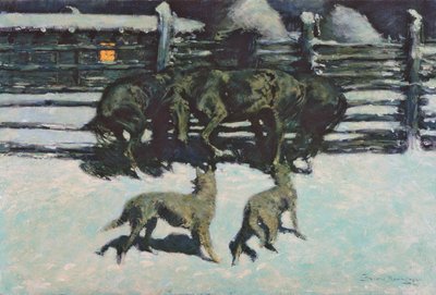 The Call for Help (At Bay) ca. 1908 (olie på lærred) af Frederic Remington