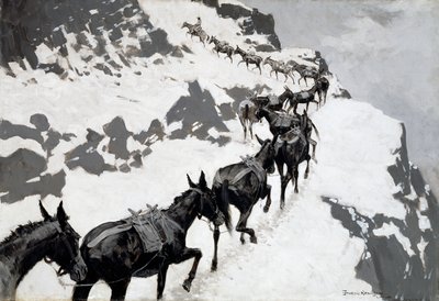 The Mule Pack (Et malmtog på vej ind i sølvminerne, Colorado) 1901 af Frederic Remington