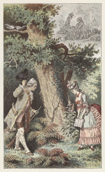 Lad os gå til dette charmerende lille træ (farve litho) af Frederic Theodore (after) Lix