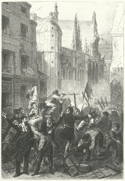 June Days Uprising, revolutionen i 1848, Paris (gravering) af Frederic Theodore (after) Lix