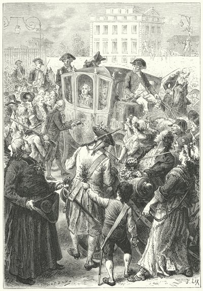 Louis XVI bragt til Paris, efter at pøbelen angreb Versailles-slottet af Frederic Theodore (after) Lix