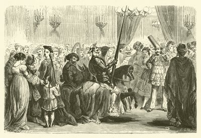 Grande Mondes maskebold: indgangen til Don Quixote (gravering) af Frederic Theodore (after) Lix