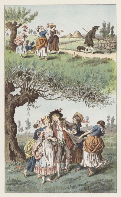 Vi var tre piger (farve litho) af Frederic Theodore (after) Lix