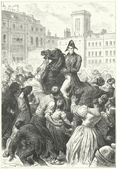 Hertugen af Wellington fanget i et oprør (gravering) af Frederic Theodore (after) Lix