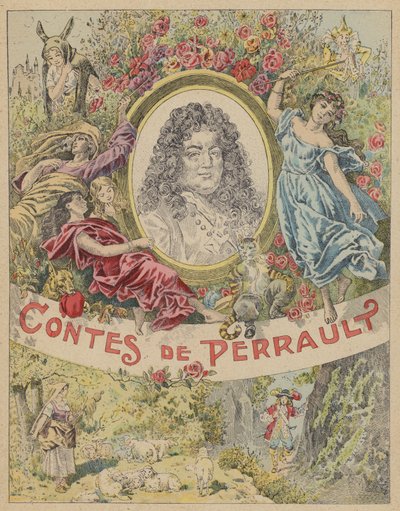 Titelsideillustration til Les Contes de Perrault (farve litho) af Frederic Theodore (after) Lix