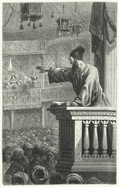 En imam læser fra Koranen (gravering) af Frederic Theodore Lix
