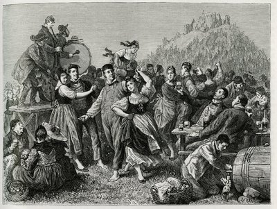 Fete des patres ved Hohneck (Vosges), søndag efter Saint John. Gravering af F.Lix, for at illustrere historien "Gennem Alsace og Lorraine", i 1884, af Charles Grad (1842-1890), tysk stedfortræder, forfatter og naturforsker. Udgivet i Le Tour du monde, nouv af Frederic Theodore Lix