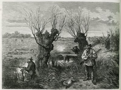 Hunt hare. Engraving by F.Lix, to illustrate the story "Through Alsace and Lorraine" ", in 1884, by Charles Graddani af Frederic Theodore Lix