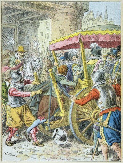 Mordet på kong Henri IV af François Ravaillac i Rue de la Ferronnerie Paris, 14. maj af Frederic Theodore Lix