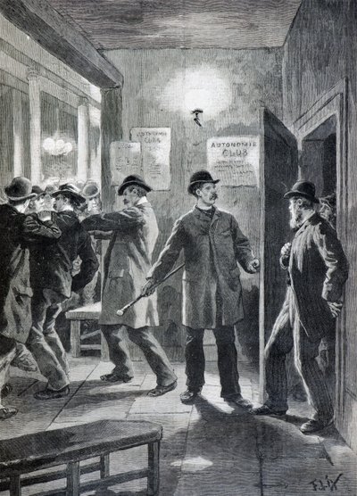 Politirazzia mod en anarkistklub i London af Frederic Theodore Lix