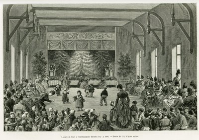 Juletræet på Dietsch-etablissementet. Gravering af Lix, for at illustrere historien A Through Alsace and Lorraine, i 1887, af Charles Grad, tysk deputeret, i tour du monde 1888, instrueret af Edouard Charton (1807-1890), Hachette, Paris. af Frederic Theodore Lix