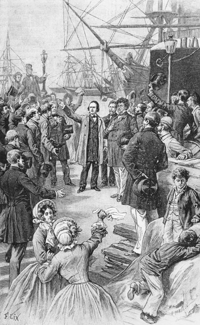 Victor Hugo (1802-85) siger farvel til sine venner og støtter i Antwerpen den 1. august 1852, ca. 1885 af Frederic Theodore Lix
