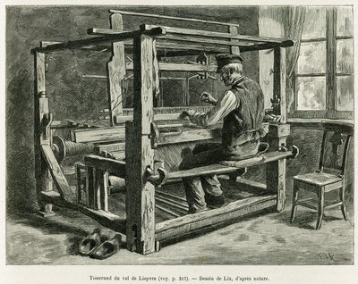 Væver af Liepvre-dalen. Gravering af Lix, for at illustrere historien A Through Alsace and Lorraine, i 1887, af Charles Grad, tysk deputeret, i tour du monde 1888, instrueret af Edouard Charton (1807-1890), Hachette, Paris. af Frederic Theodore Lix