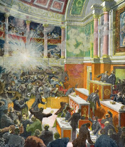 eksplosion af en bombe kastet af Auguste Vaillant af Frederic Theodore Lix