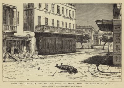 Forladt, hjørnet af Rue des Soeurs, Alexandria, efter massakren den 11. juni af Frederic Villiers