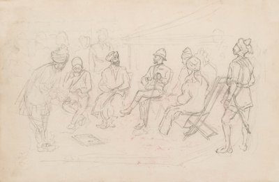 Mødet mellem Cavagnari og Khan fra Lalpura ved Dakka i februar 1879 (blyant) af Frederic Villiers