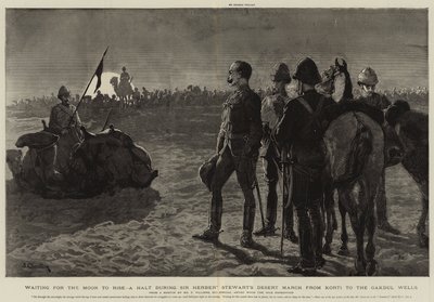 Venter på, at månen stiger op, et stop under Sir Herbert Stewarts ørkenmarch fra Korti til Gakdul-brøndene af Frederic Villiers