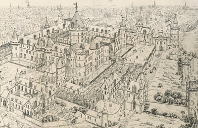 Louvre i Paris på tidspunktet for Charles V, Wise (1300-tallet), tegning af Frederic de Clarac (1777-1847), Frankrig af Frederic de Clarac