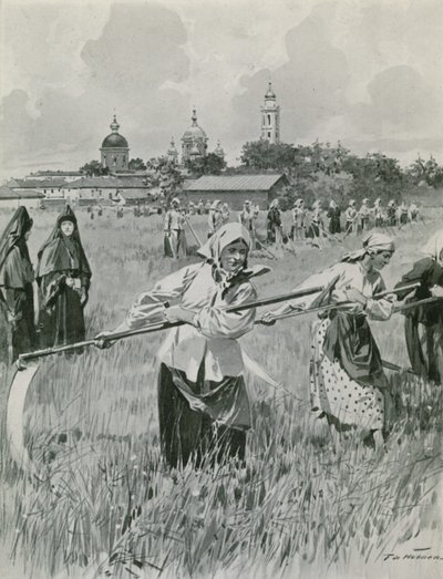 Et kloster i Novgorod: Nonner, der laver hø af Frederic de Haenen