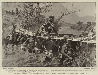 En menneskelig bro i Swaziland, dronningen krydser en opsvulmet strøm af Frederic de Haenen