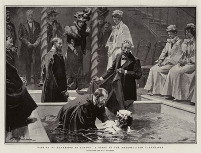 Dåb ved nedsænkning i London, en scene i Metropolitan Tabernacle af Frederic de Haenen