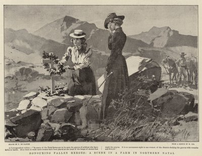 Hædre faldne helte, en scene i en gård i det nordlige Natal af Frederic de Haenen