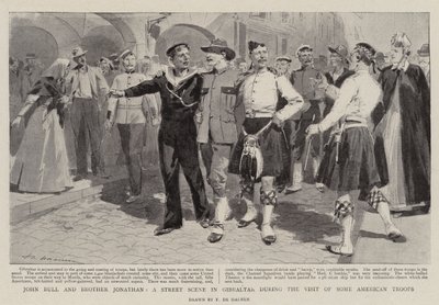 John Bull og bror Jonathan, en gadescene i Gibraltar under besøget af nogle amerikanske tropper af Frederic de Haenen