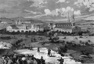 Placering af lejrene for general Guyon Verniers (Guyon-Vernier) tropper under belejringen af Prewatches Abbey i Frigolet, Bouches du Rhone (13) af Frederic de Haenen