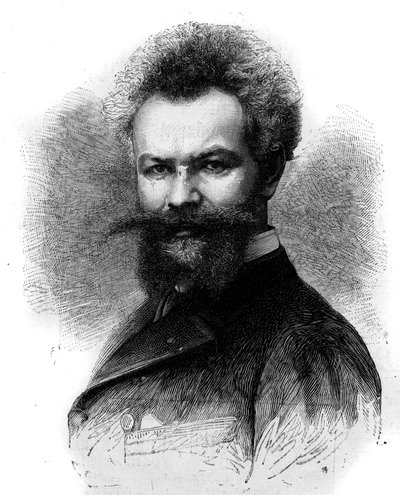 Portræt af Mihaly Munkacsy (1844-1900), ungarsk maler. Indgravering i "" Le Monde Illustré"" nr. 1306 af 8. april 1882. af Frederic de Haenen