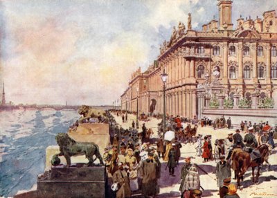 Rusland: Vinterpaladset på Neva (farve litho) af Frederic de Haenen