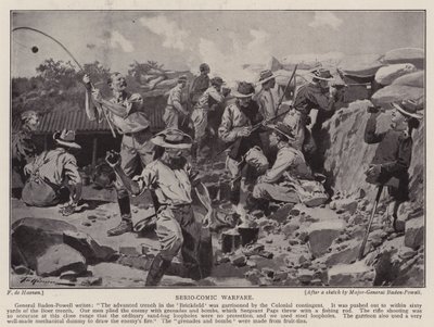 Serio-komisk krigsførelse (litho) af Frederic de Haenen