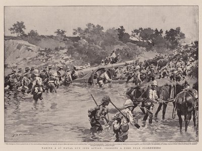 En 4.7 marinekanon i aktion ved at krydse en Ford nær Paardeberg af Frederic de Haenen